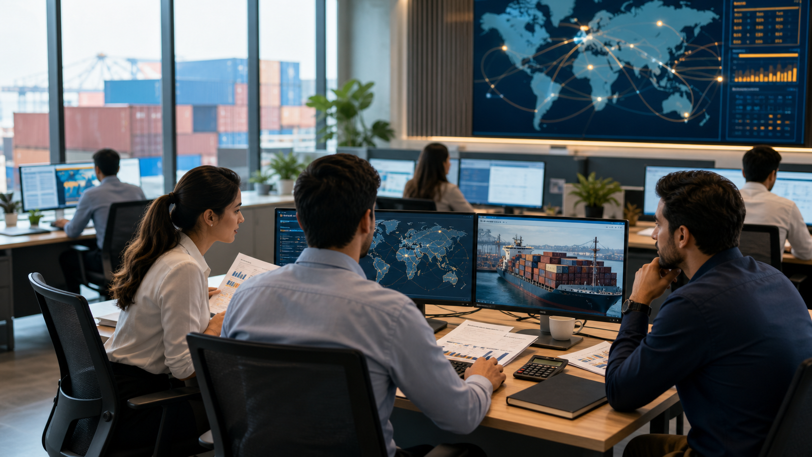 Export and import operations command center with global route screens