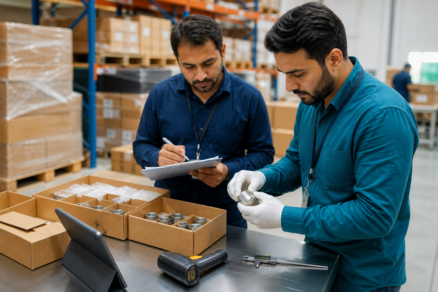 Quality inspectors checking export goods before dispatch